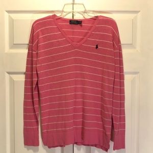 Polo Ralph Lauren pink &white striped v-neck sweater